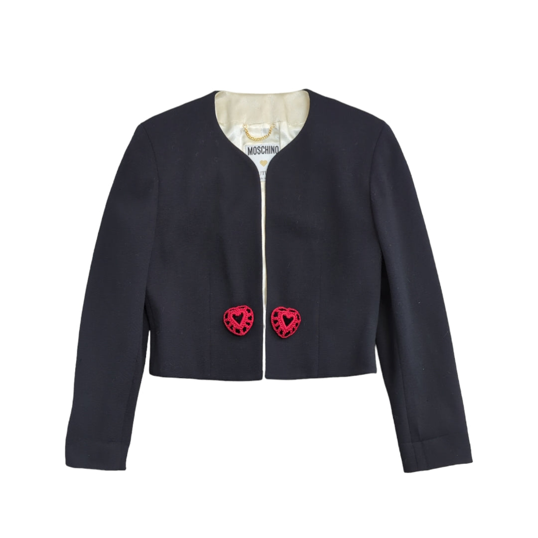 ジャケット Moschino SS23 HEART BUTTONS CREPE JACKET (05250424_4555) Moschino Heart Buttons Crepe Jacket | ShopSimon