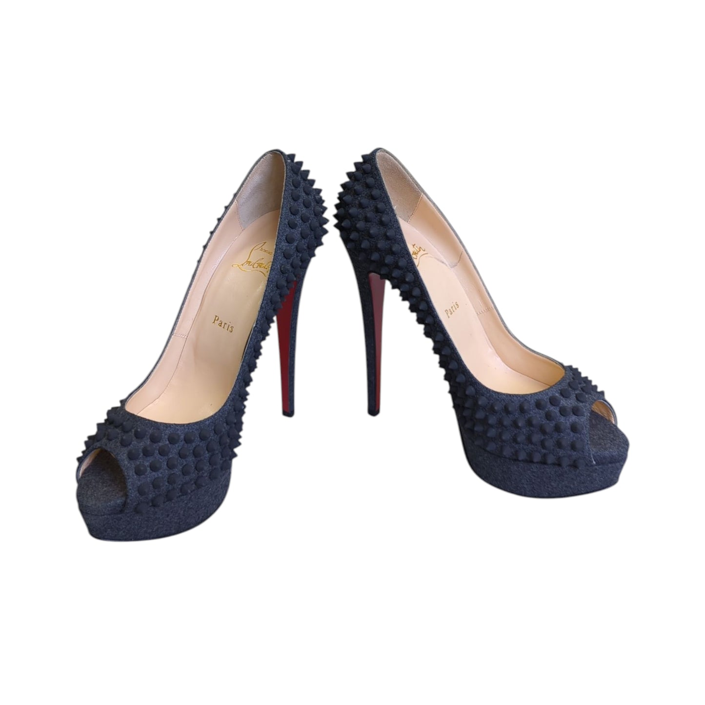 Branded - Navy Studded Peep-Toe Heels