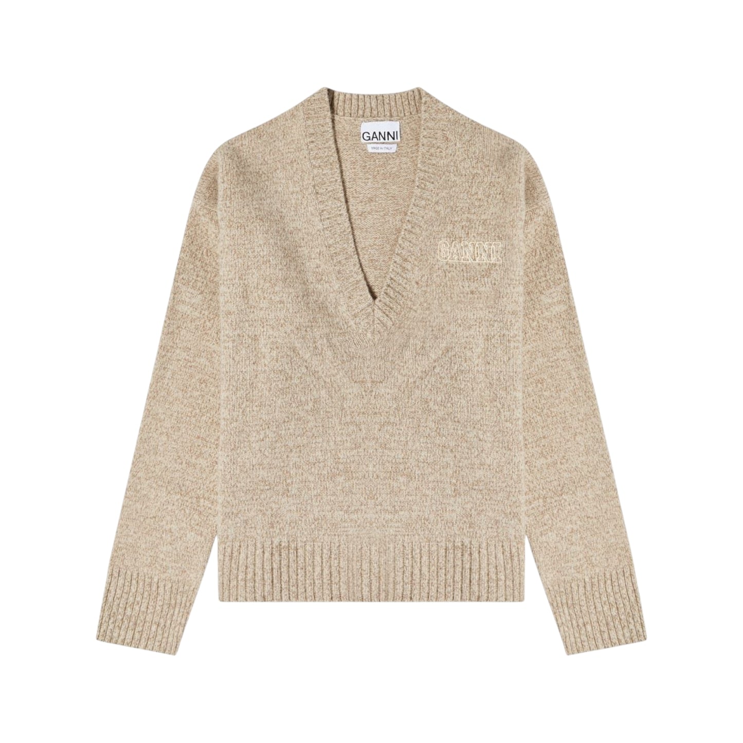 GANNI Logo V-Neck Chunky Knit