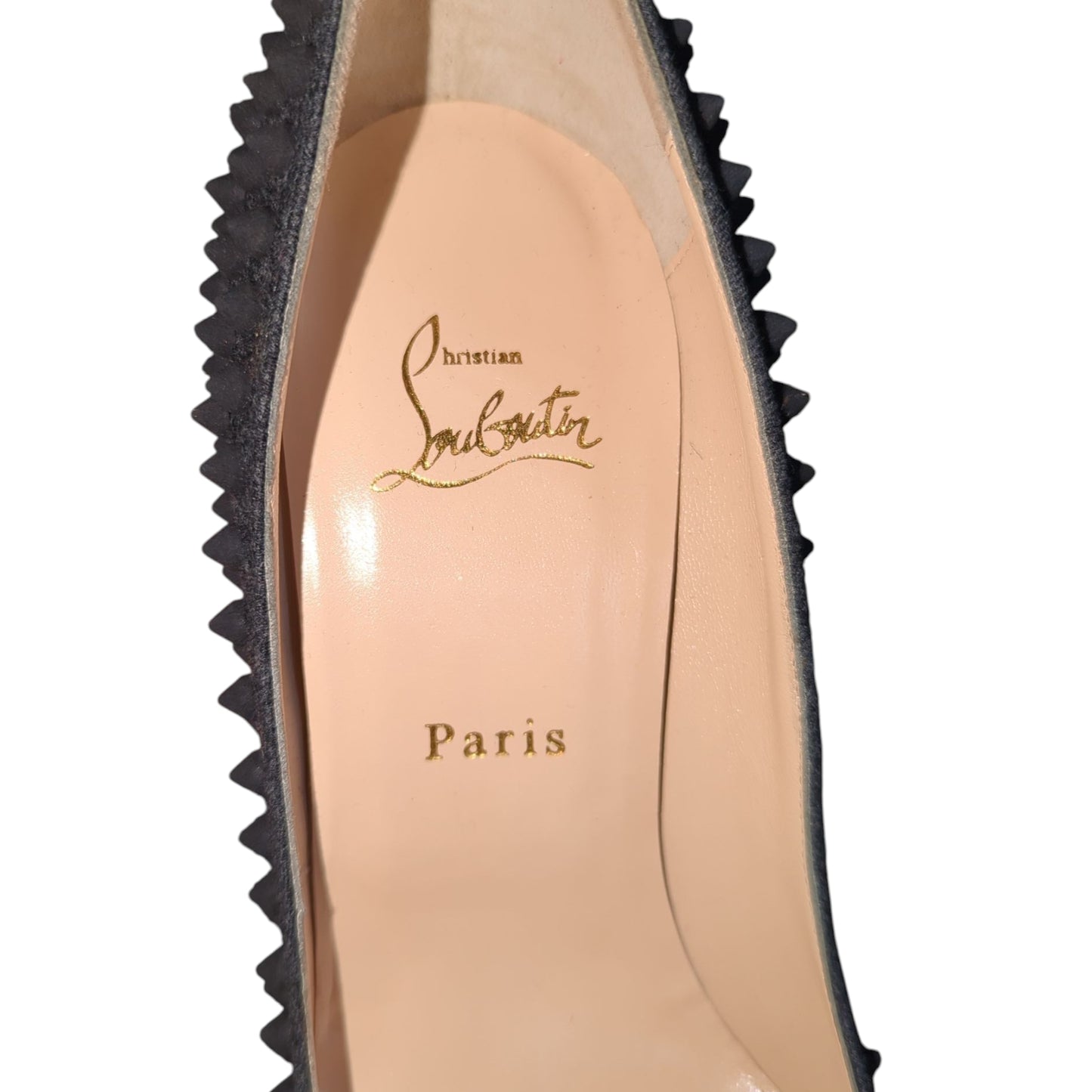 Branded - Navy Studded Peep-Toe Heels