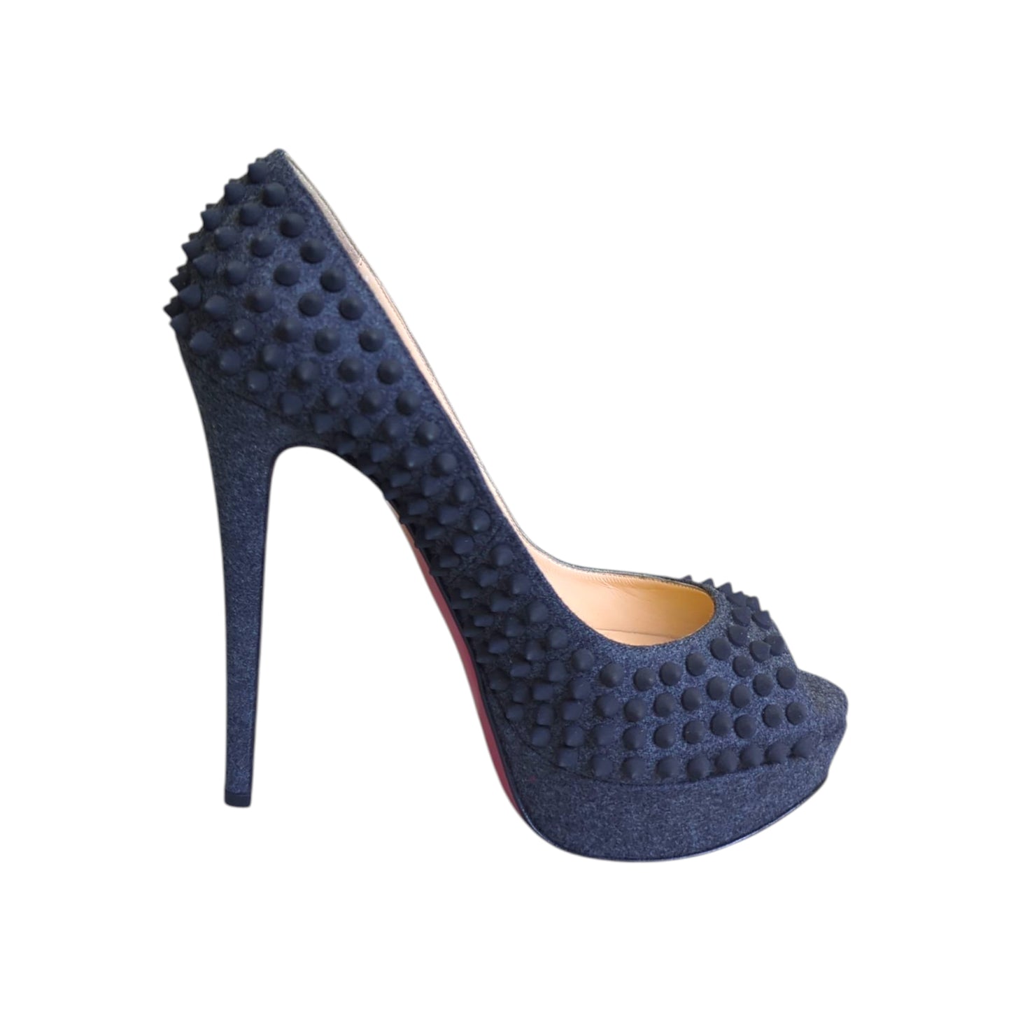 Branded - Navy Studded Peep-Toe Heels