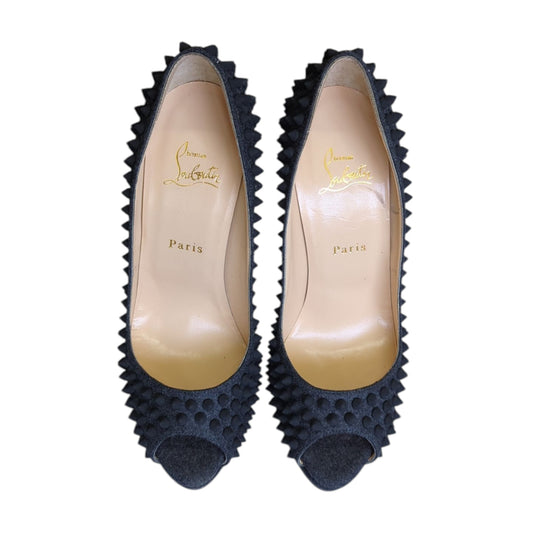 Branded - Navy Studded Peep-Toe Heels