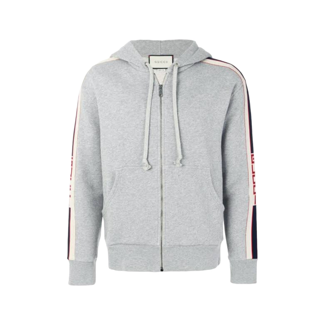 Branded Logo Webbing-trimmed Loopback Cotton Hoodie