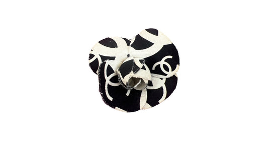 Black / Ivory Camellia Flower Brooch Pin