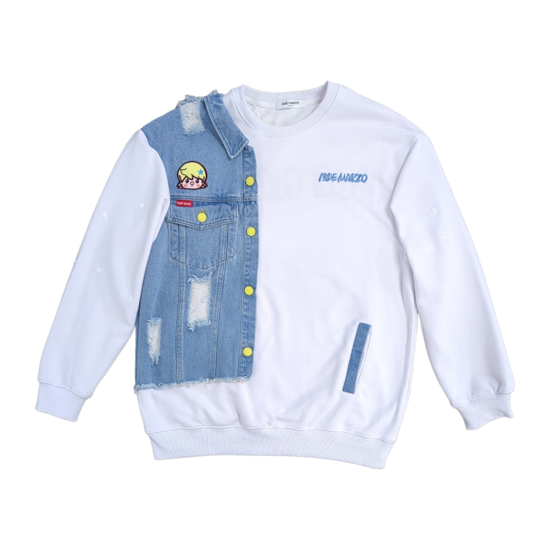 Branded Patched Denim Cotton Sweatshirt