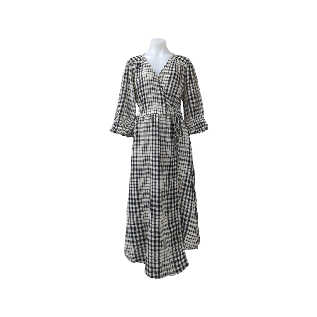 Apiece Apart Lucinda Plaid Cotton Wrap Midi Dress