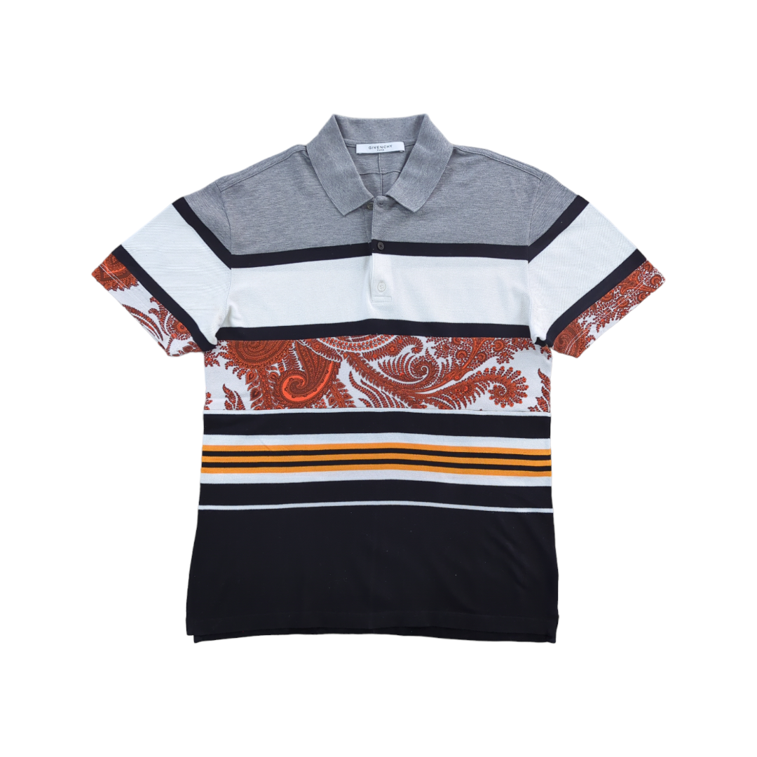 Branded Paisley Stripe Cuban Cotton Polo Shirt