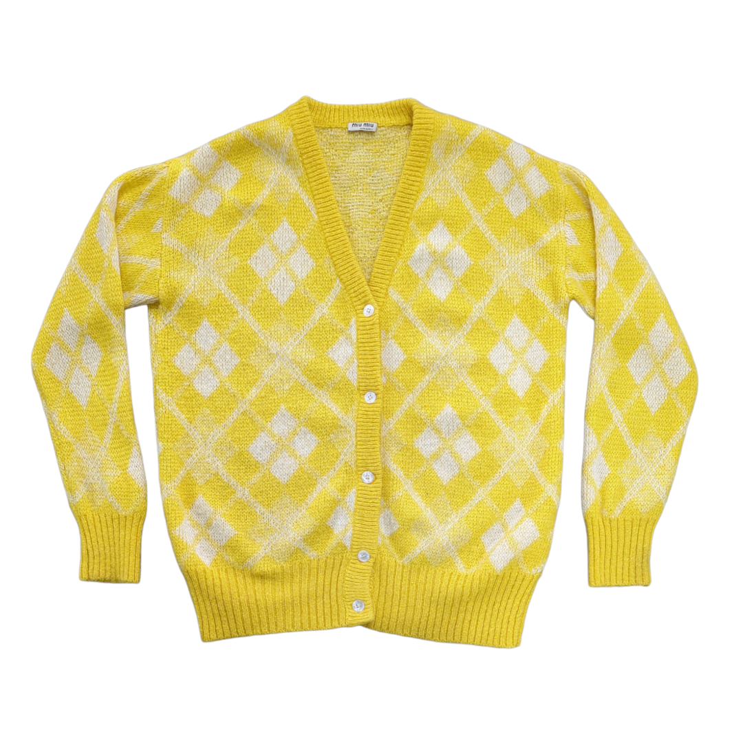 Miu Miu Oversized Argyle Mohair Blend Cardigan