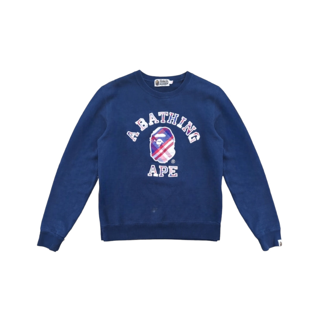 A Bathing Ape Tartan College Logo Crewneck Sweatshirt