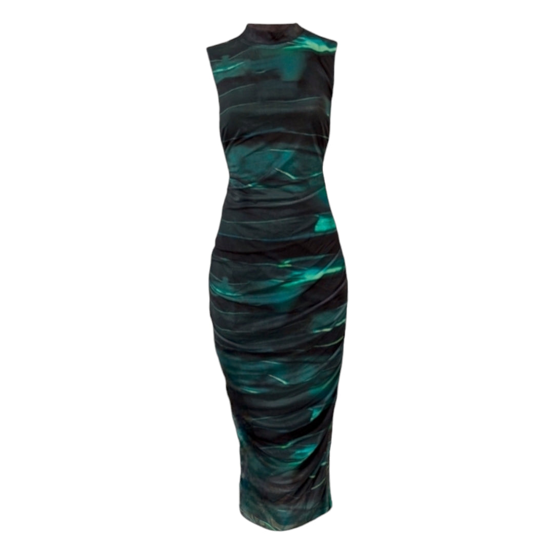 Minx & Moss Abstract Bodycon Midi Mesh Dress