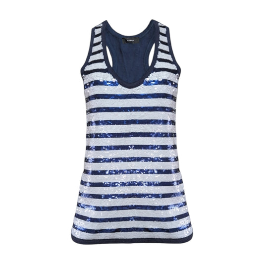 Joseph Blue and White Sequin Stripe Vest