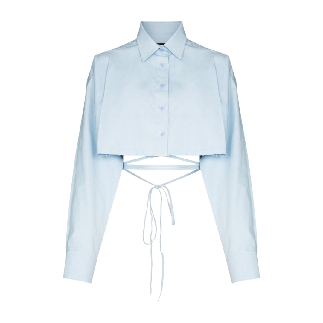 We11done Cropped Tie Detail Shirt in Sky Blue