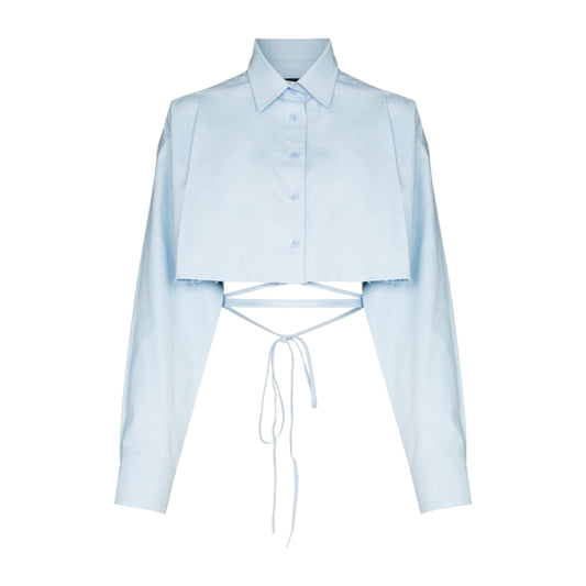 We11done Cropped Tie Detail Shirt in Sky Blue