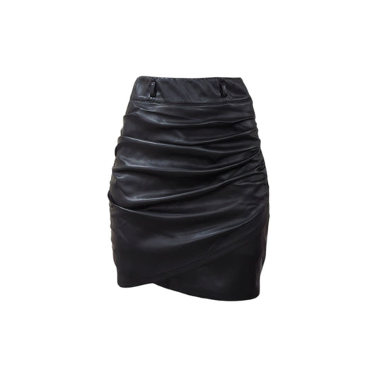 Fresh Soul Ruched PU Leather Skirt in Black