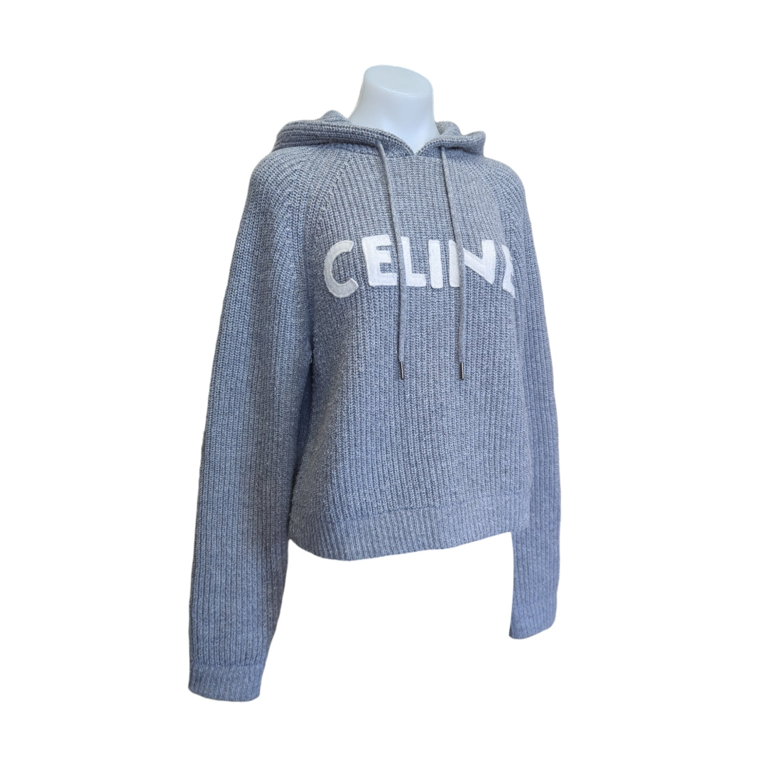 Celine Hooded Sweater in Ribbed Wool in Light grey