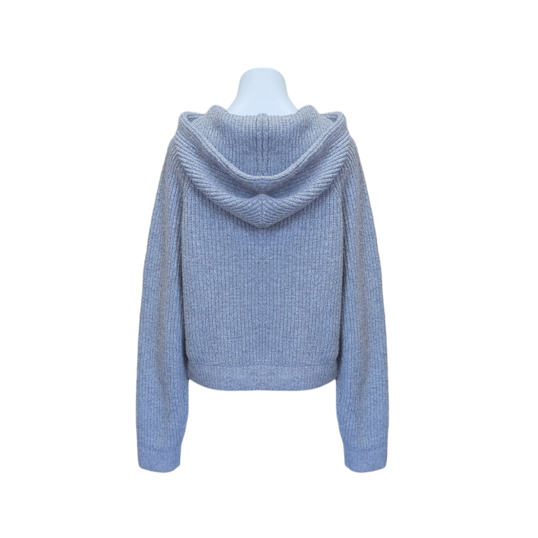 Celine Hooded Sweater in Ribbed Wool in Light grey