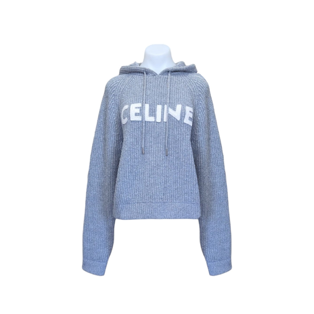 Celine Hooded Sweater in Ribbed Wool in Light grey