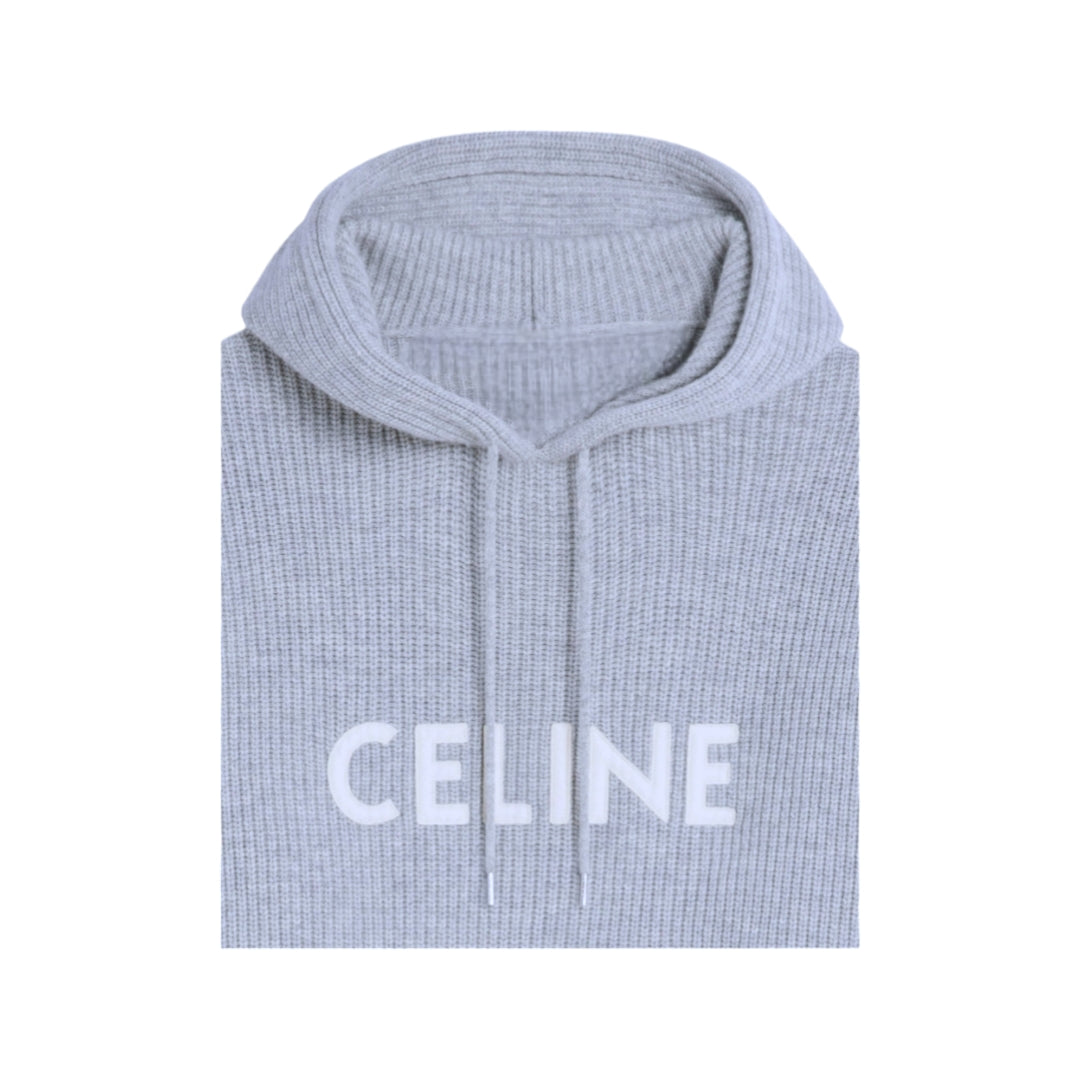 Celine Hooded Sweater in Ribbed Wool in Light grey