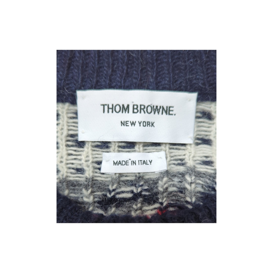 Thom Browne Navy Mohair Wool Elephant Icon Fair Isle Crewneck Pullover