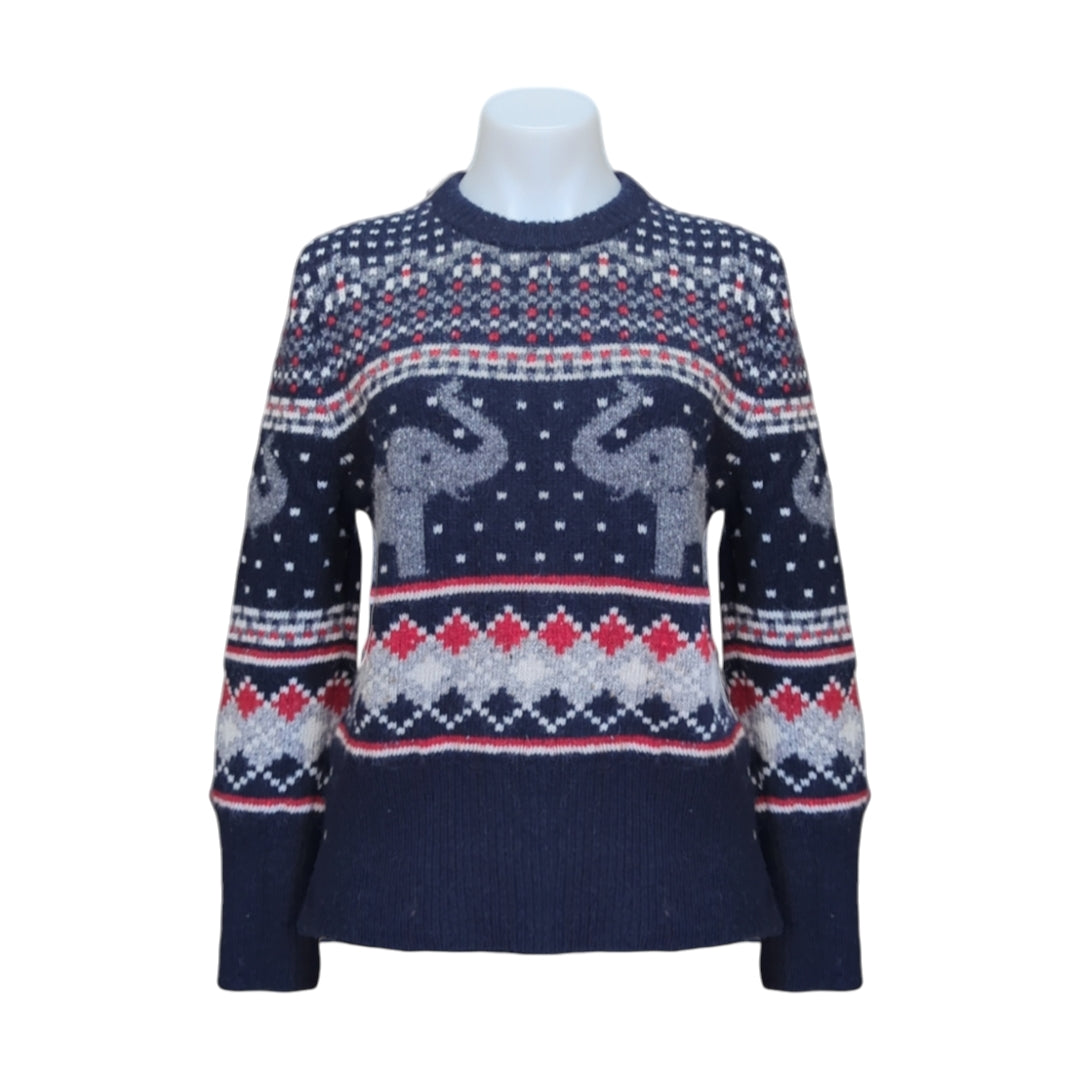 Thom Browne Navy Mohair Wool Elephant Icon Fair Isle Crewneck Pullover