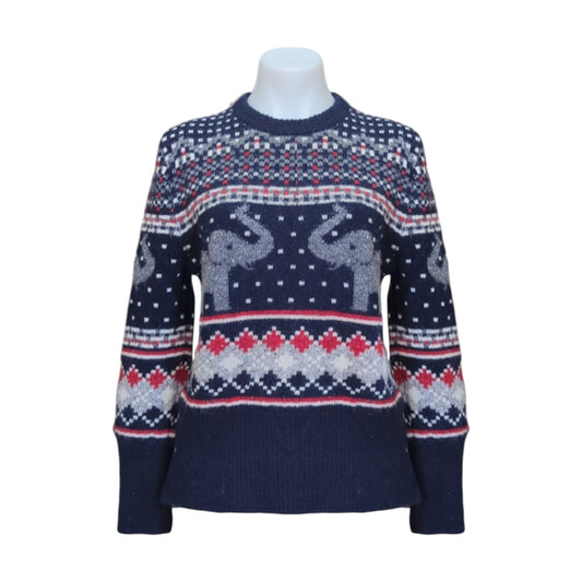 Thom Browne Navy Mohair Wool Elephant Icon Fair Isle Crewneck Pullover