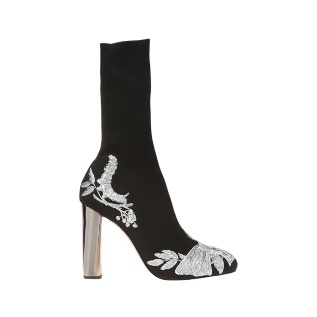 Alexander McQueen Embroidered Stretch Knit Ankle Boots