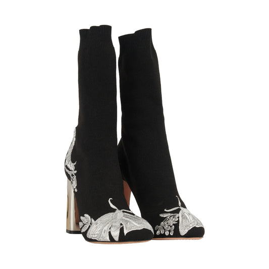 Alexander McQueen Embroidered Stretch Knit Ankle Boots