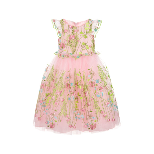 David Charles Girls' Embroidered Flower Dress