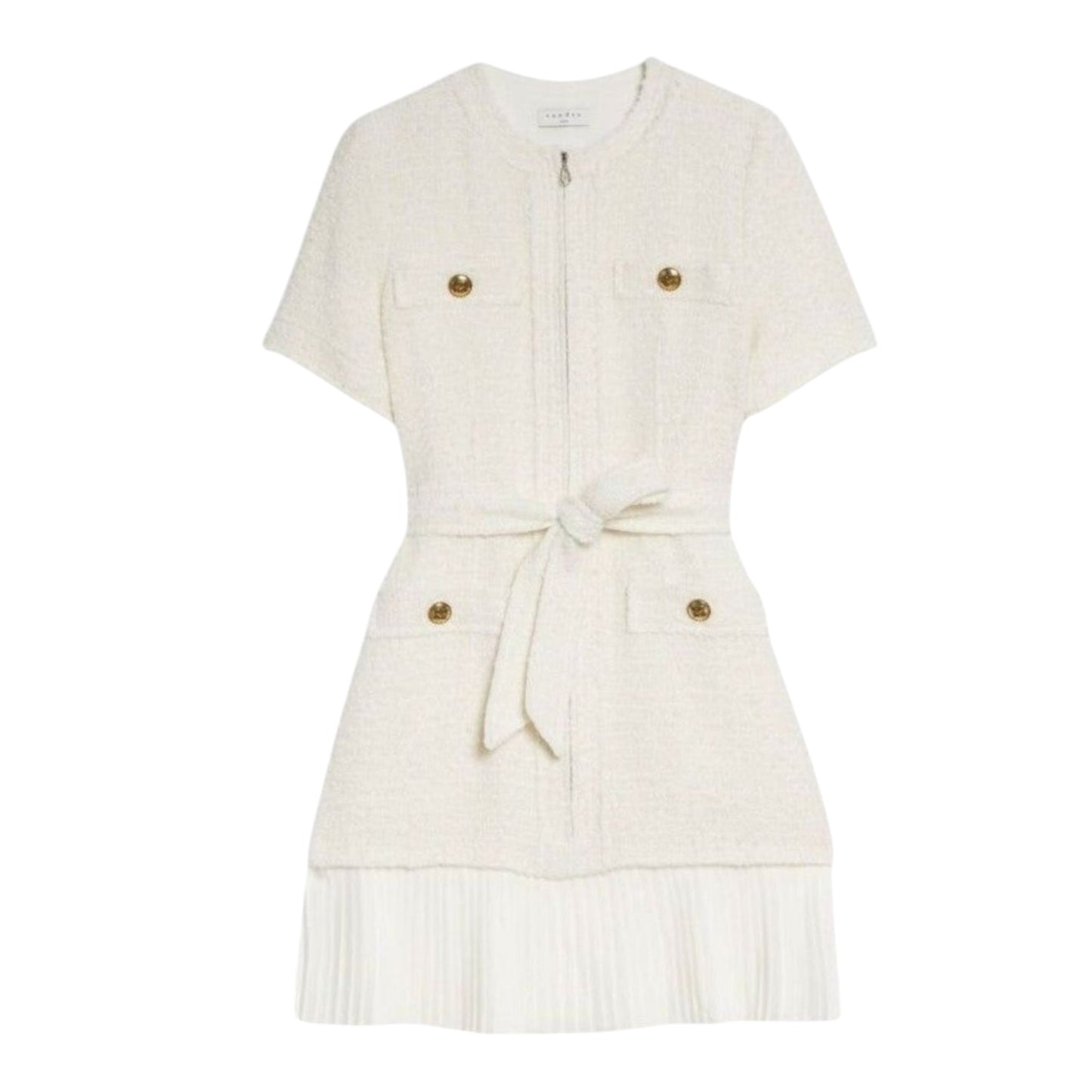 Sandro Tweed Crepe Belted Dress