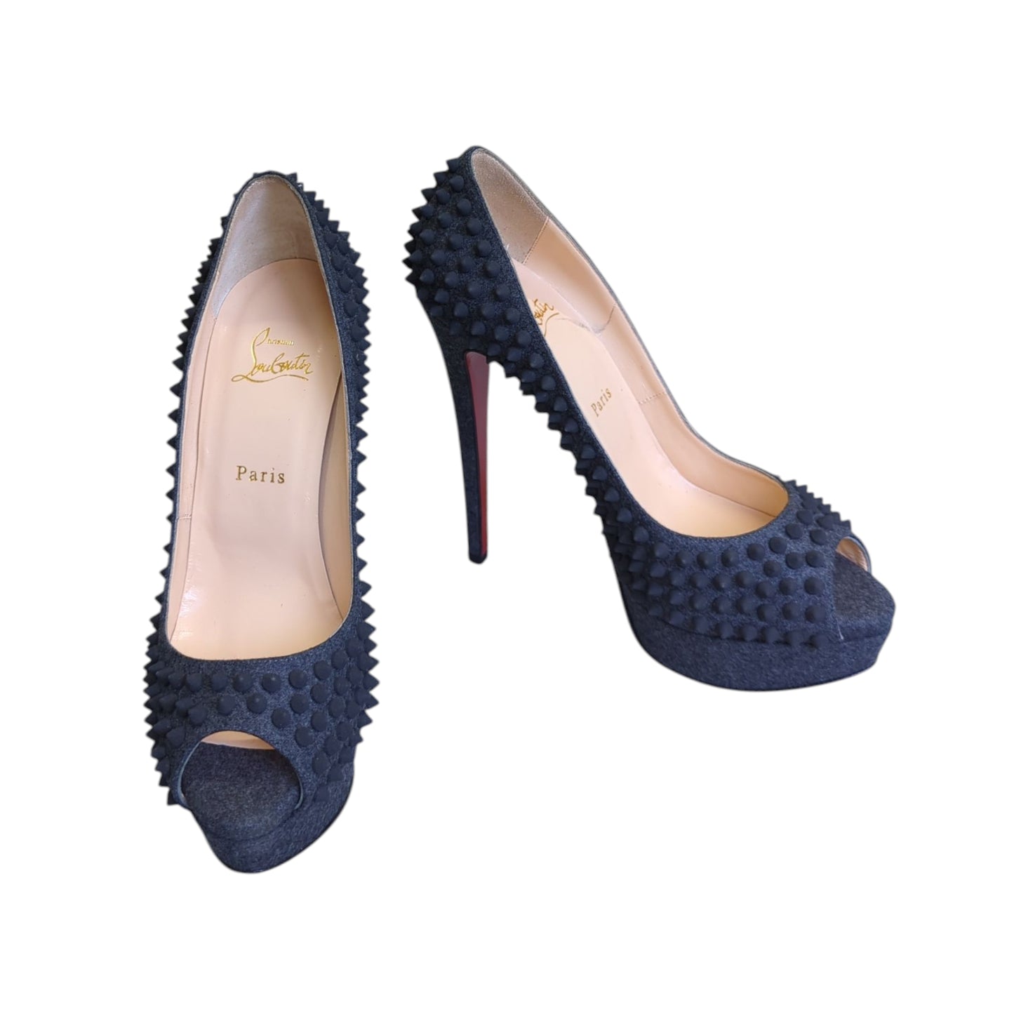 Branded - Navy Studded Peep-Toe Heels